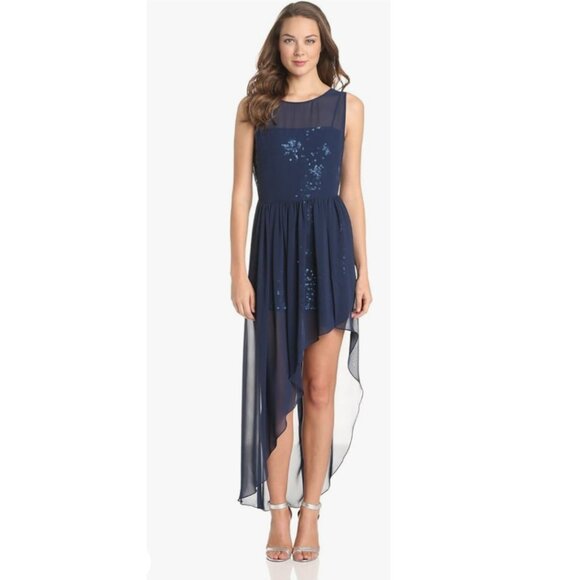 BCBGMAXAZRIA Women's Katrine Sequin and Chiffon Asymetrical Evening Gown - Picture 1 of 6